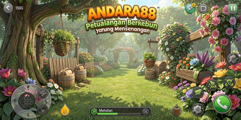 Tampilan utama gameplay ANDARA88 yang menggambarkan aktivitas pertanian.