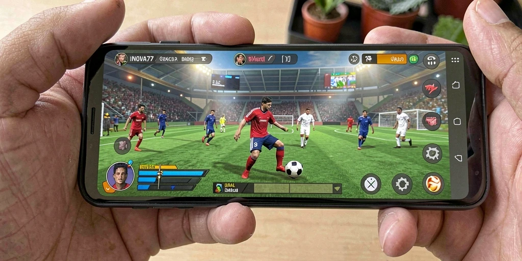 Screenshot utama INOVA77 menunjukkan aksi seru di lapangan.