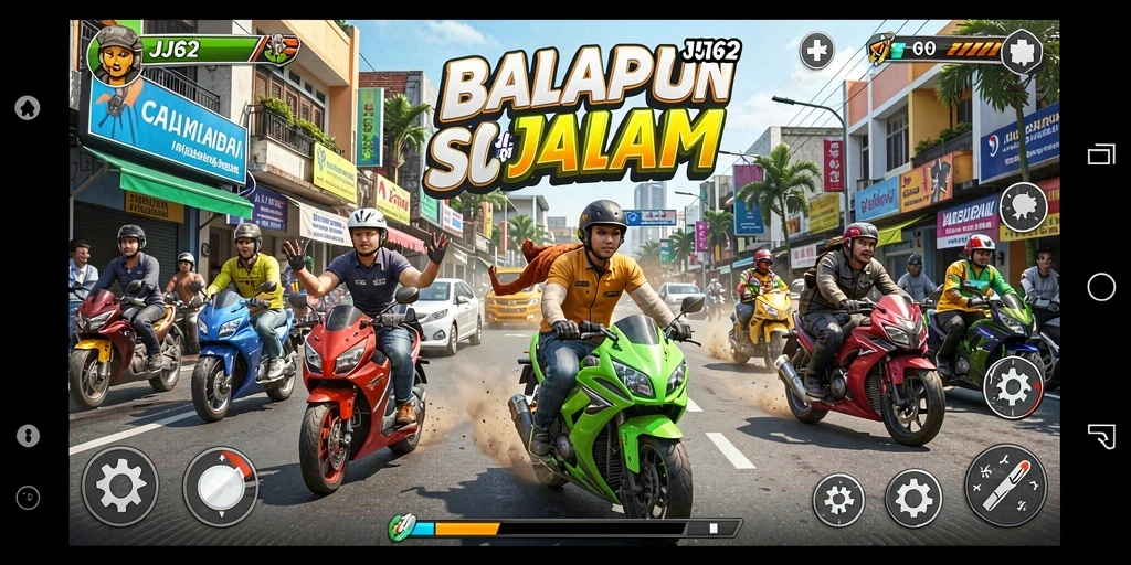 Tampilan gameplay JJ62 yang mendebarkan di trek balap.