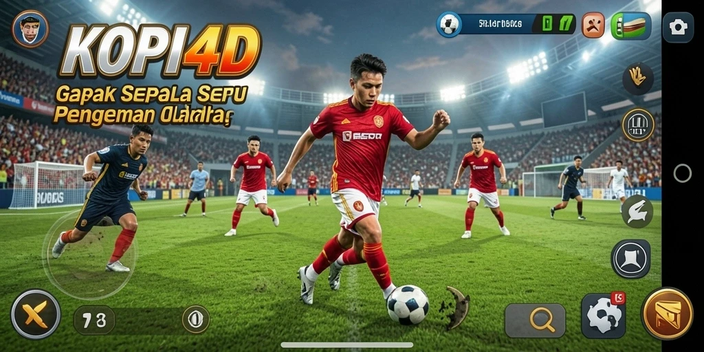 Screenshot gameplay KOPI4D menampilkan aksi sepak bola yang mendebarkan.