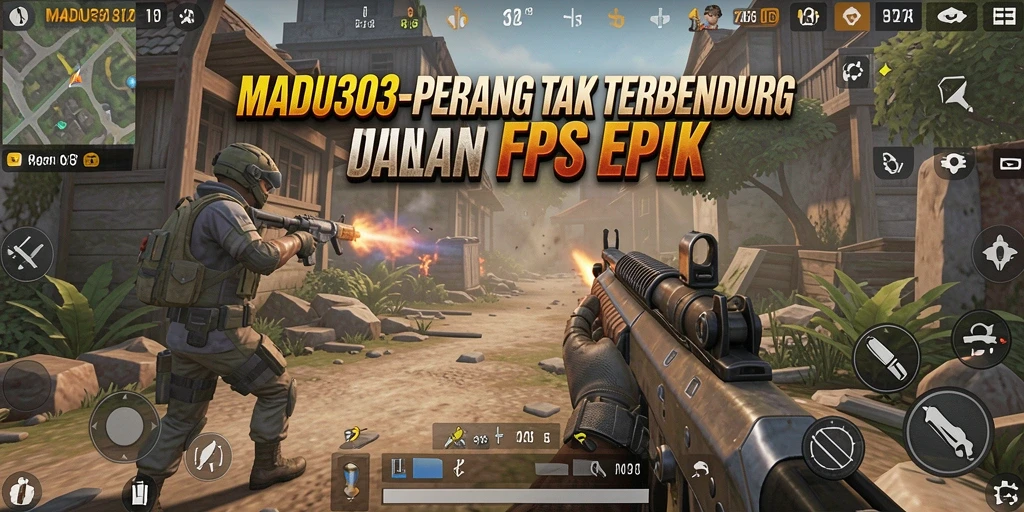 Screenshot gameplay MADU303 menampilkan aksi tembak-menembak yang intens.