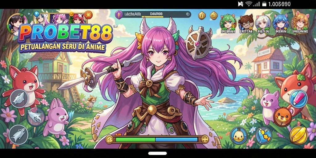 Tampilan gameplay <strong>PROBET88</strong> yang menakjubkan dengan karakter anime unik.