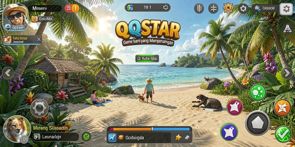 Screenshot dari gameplay QQSTAR yang penuh warna dan seru.