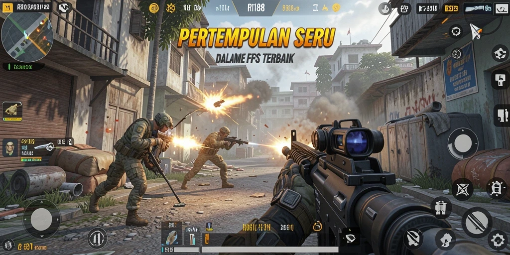 Screenshot gameplay RI188 menunjukkan aksi pertempuran yang intens dan mendebarkan.